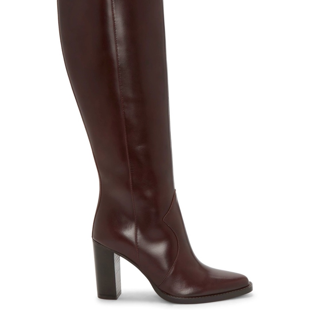 Burgundy Leather Knee-High Boots
